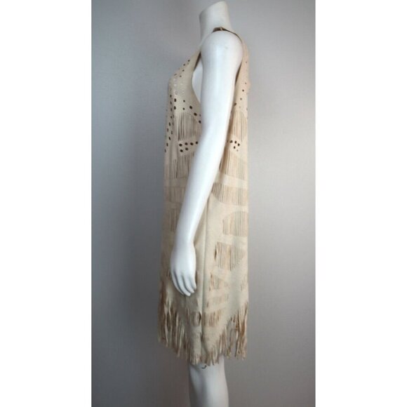 WOMEN'S BEIGE FRINGE CUT-OUT DRESS - COCO & CARMEN - SIZE S/M - Picture 7 of 12